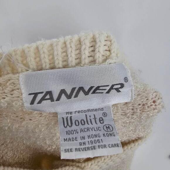 Vintage Tanner Cream Knit Gold Button Front Cardigan Sweater Old Money Preppy M - Picture 7 of 8